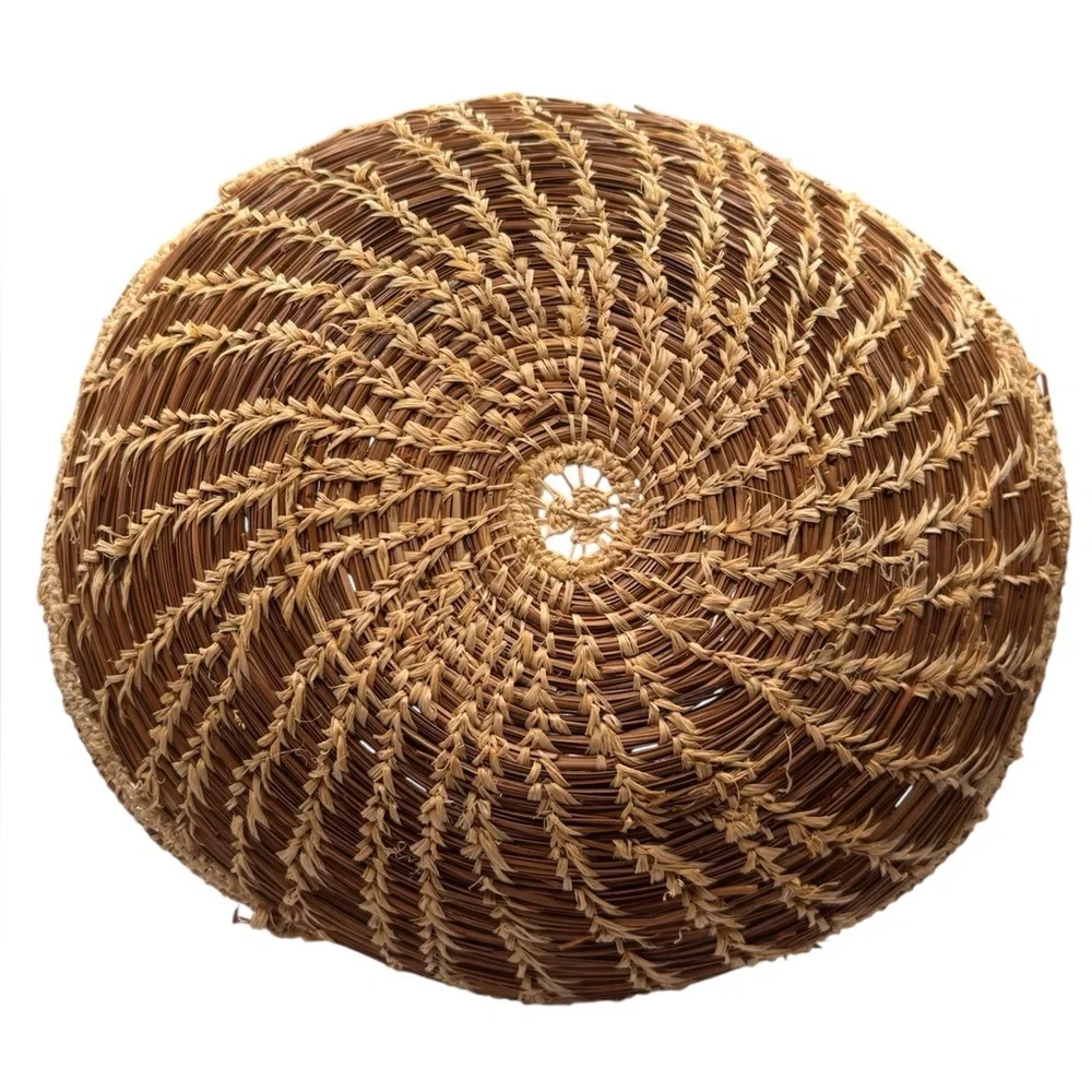 Pine Needle Basket Hand Coiled Pine Needle sGathering Basket Medallions 8in wide